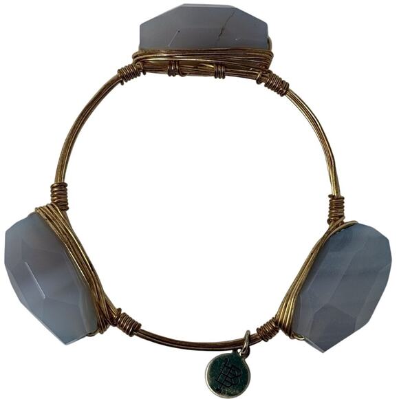 Bourbon & Boweties Gold Bangle Bracelet Wire Wrapped Blue Faceted Stones - Picture 4 of 4